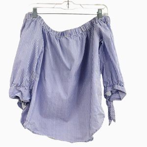 Charlotte Russe Off Shoulder Top Blue White Size Small